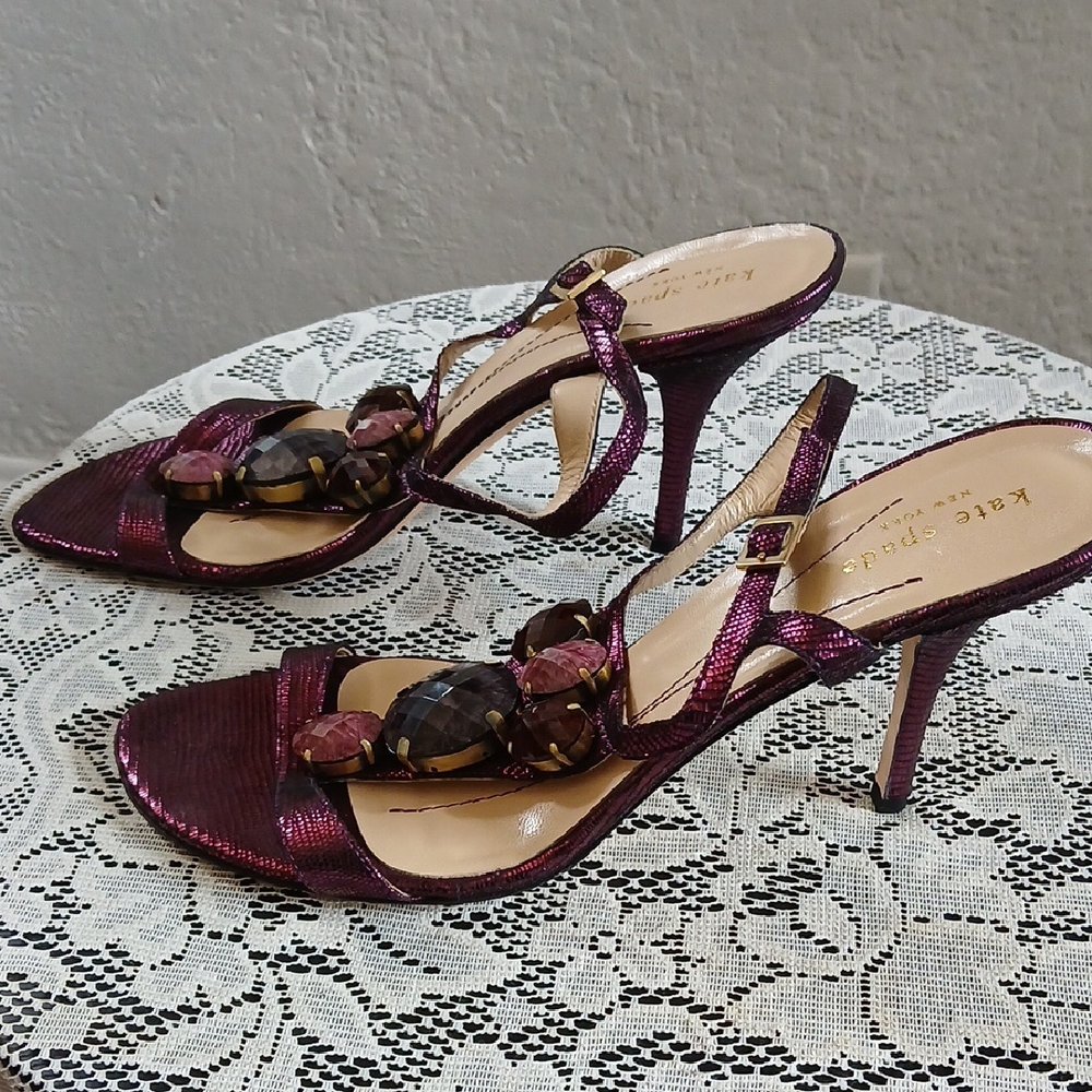 Kate Spade Purple Strappy Sandals with Gem Stone Accents - Picture 2 of 8